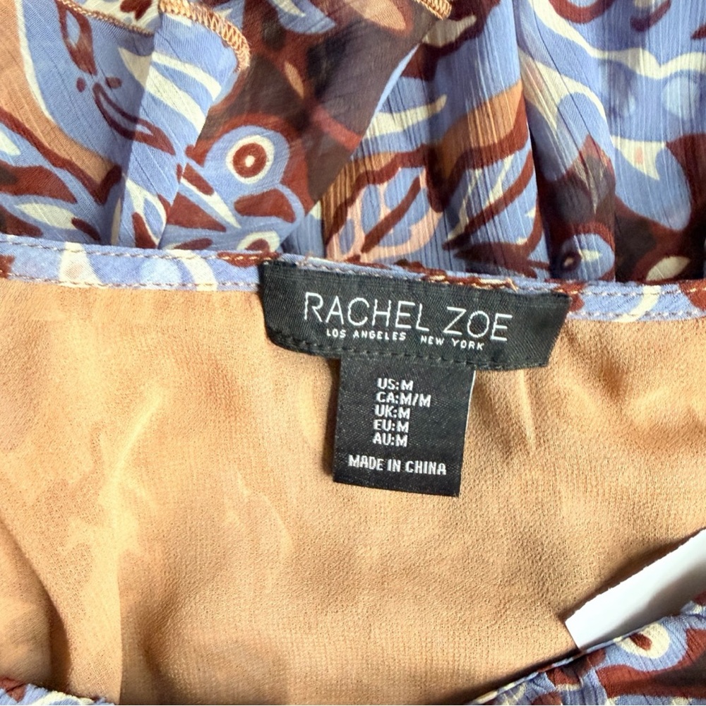 Rachel Zoe Multicolor Paisley Ruffle Blouse 70’s Size medium NWOT - Picture 4 of 5